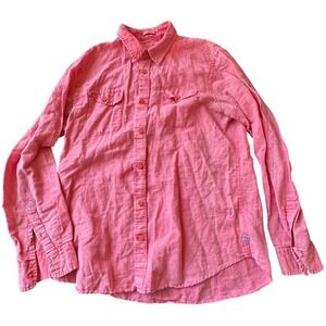 Guess Logan Pink Linen Blend Button Down‎ Shirt Long Sleeve Regular Fit Large